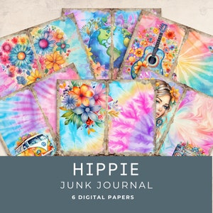 Papeles digitales Hippie Junk Journal DESCARGA INSTANTE Páginas y papeles de Gypsy Junk Journal, Kit de Scrapbooking, Papel digital Hippie Journal