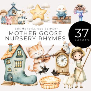 Imágenes prediseñadas de rima infantil DESCARGA INSTANTÁNEA Imágenes de mamá ganso en acuarela, imágenes prediseñadas de cuentos de hadas, decoración de guardería, imágenes prediseñadas de cuentos infantiles, historia