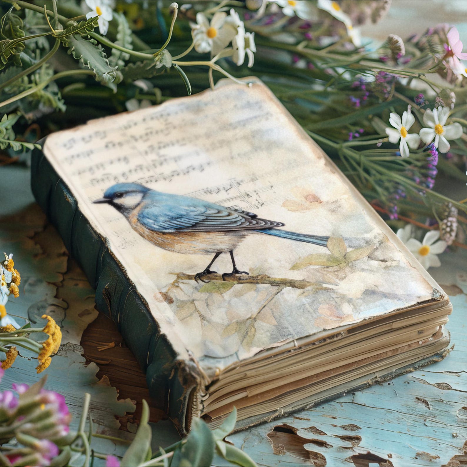 Blue Bird Junk Journal Papers, 6 Digital Journal Pages, Printable ...