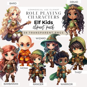 Cute Elf Kids RPG Characters Clipart INSTANT DOWNLOAD Elf Persona Graphics for Kids Role-Playing, Tabletop, and Pen & Paper Games, 8 Classes