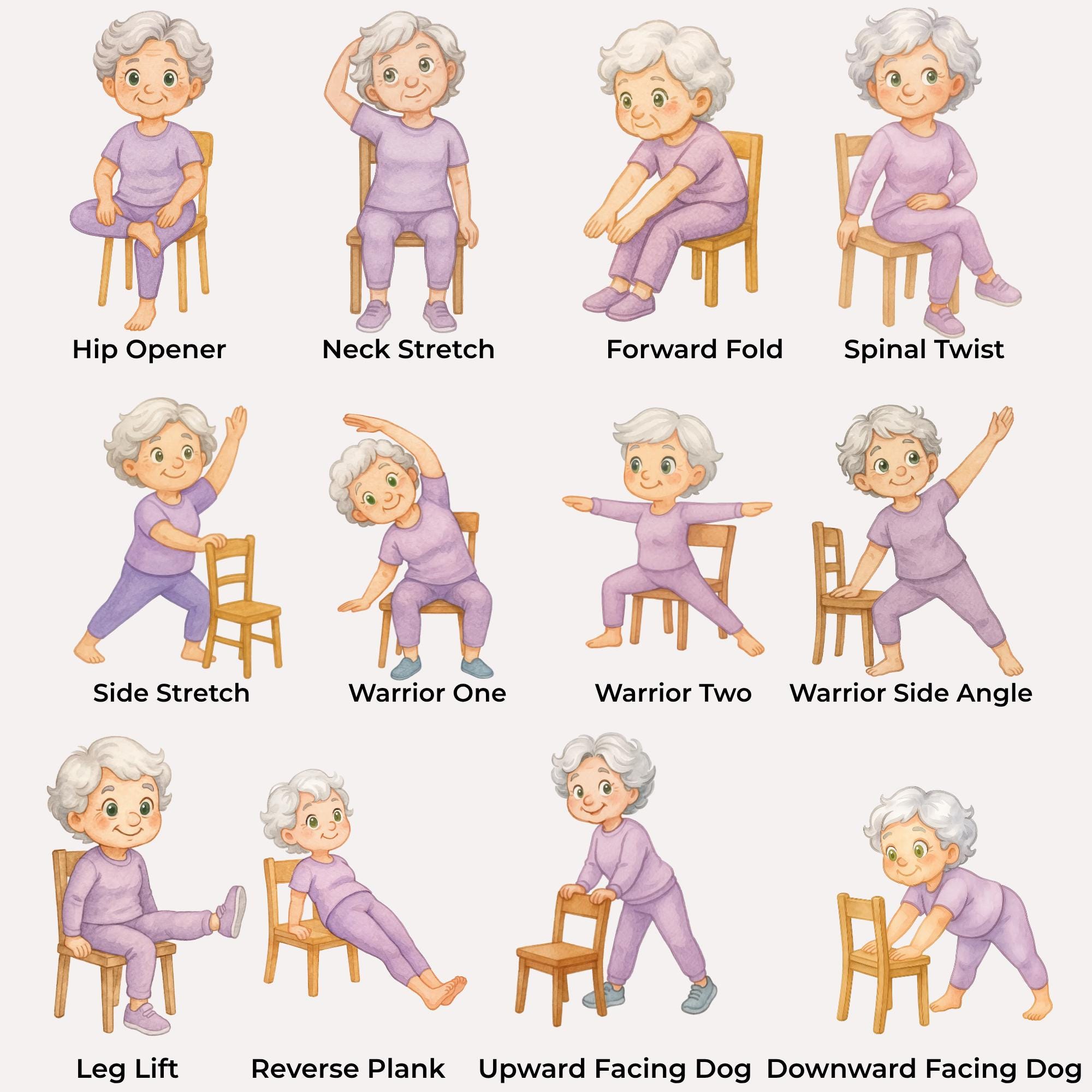Chair Yoga Clipart, Senior Fitness & Gentle Exercise PNG, Seated Yoga ...