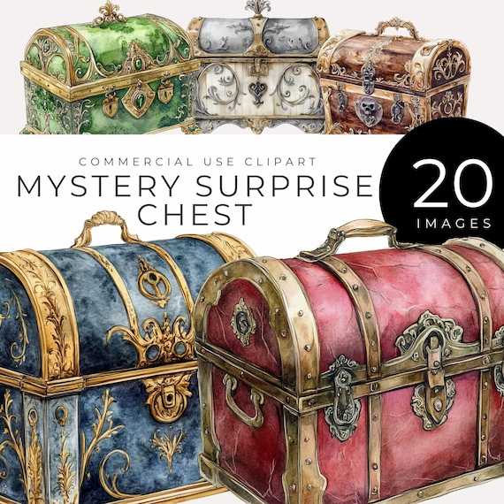 Surprise Box Clipart Instant Download Watercolor Fantasy Treasure