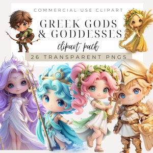 Griechische Götter und Göttinnen Clipart SOFORTIGER DOWNLOAD Entzückende Chibi Kawaii Mythologie Charaktere für Kunsthandwerk, Scrapbooking und Kinderprojekte