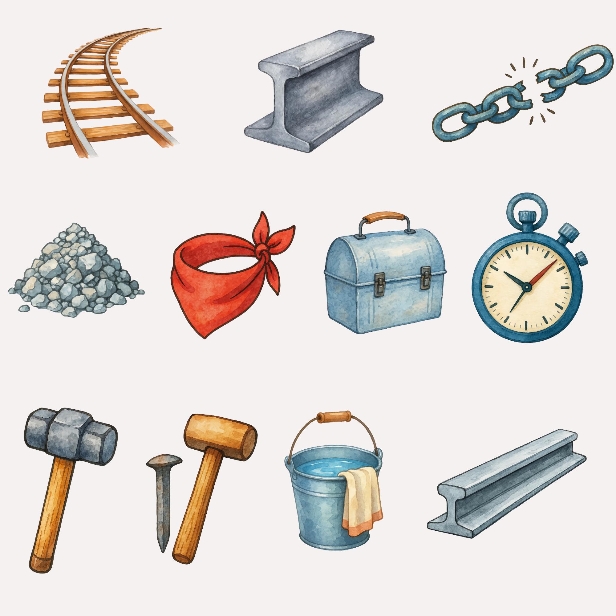 John Henry Clipart, Instant Download, American Folk Hero, Railroad