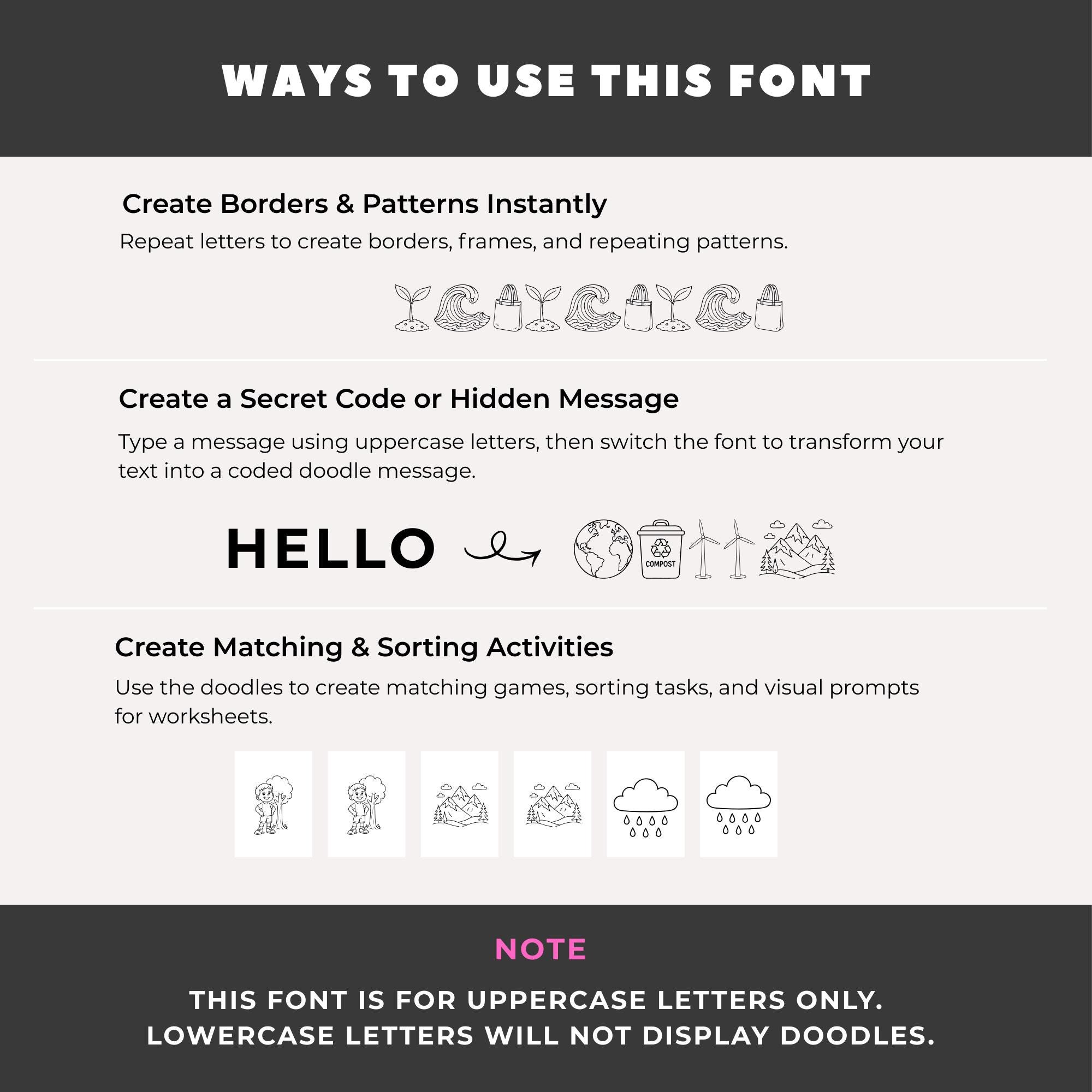Earth Day Doodle Font, Eco Nature Themed Typeable Icon Alphabet for Kid ...