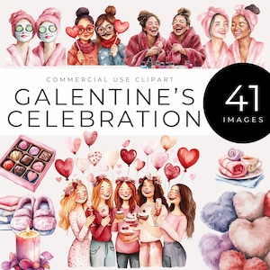 Clipart Saint-Valentin TÉLÉCHARGEMENT IMMÉDIAT De jolis graphiques d'amitié aquarelles pour une soirée entre filles, une journée au spa et des célébrations chaleureuses, la Saint-Valentin