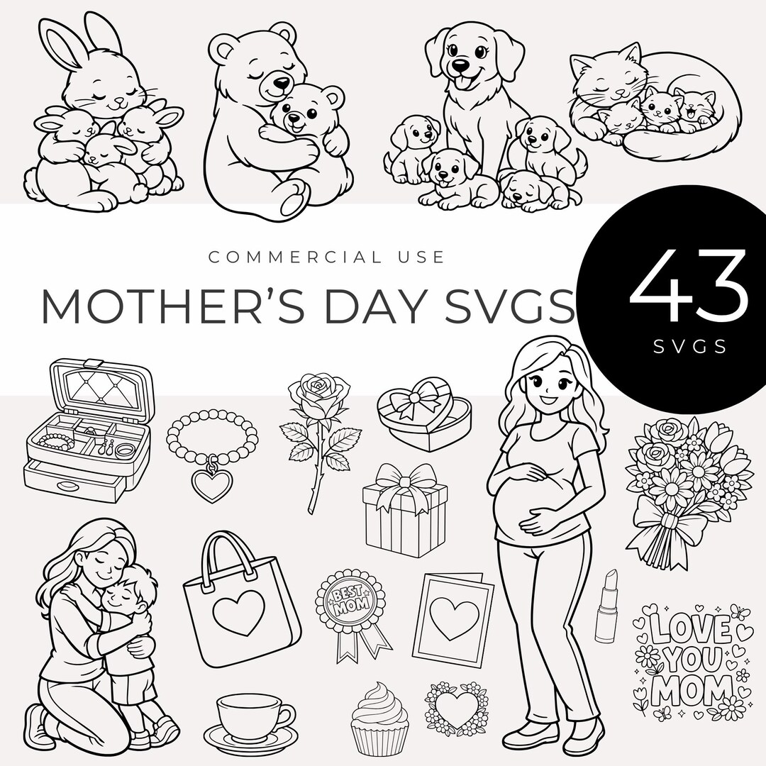 Mother’s Day SVG, Mom Sentimental Appreciation Gift Line Art Icons ...