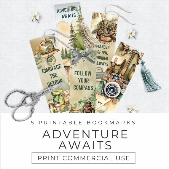 Adventure Awaits Printable Bookmarks, Instant Download, Travel