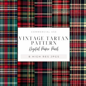 Vintage Tartan Digitale Papiere SOFORTIGER DOWNLOAD Retro schottische und klassische karierte Muster für Scrapbooking, festliche Weihnachtshintergründe