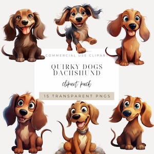 Teckel Clip Art Bundle TÉLÉCHARGEMENT NUMÉRIQUE Graphismes de chien mignon, chien Weiner aquarelle, animaux drôles et originaux, usage commercial PNGs