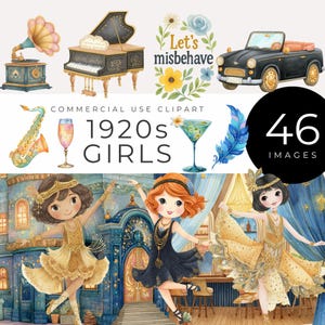 Flapper Girl Clipart, Instant Download, Roaring 20s Digital Art Deco Dancers, Jazz Party PNG, Gatsby Style Speakeasy, Prohibition Graphics