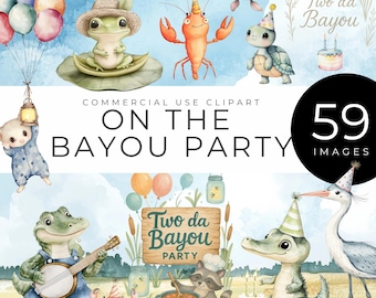 On the Bayou Party Clipart, INSTANT DOWNLOAD, Two da Bayou Birthday PNG, Watercolor Southern Swamp Animals, Wildlife, Crafts, Cards, Invites