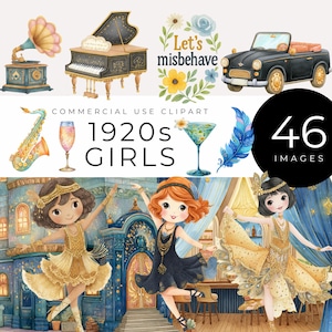 Clipart fille garçonne, téléchargement immédiat, danseuses Art déco numérique des années 20 des années folles, Jazz Party PNG, Speakeasy Style Gatsby, interdiction graphiques