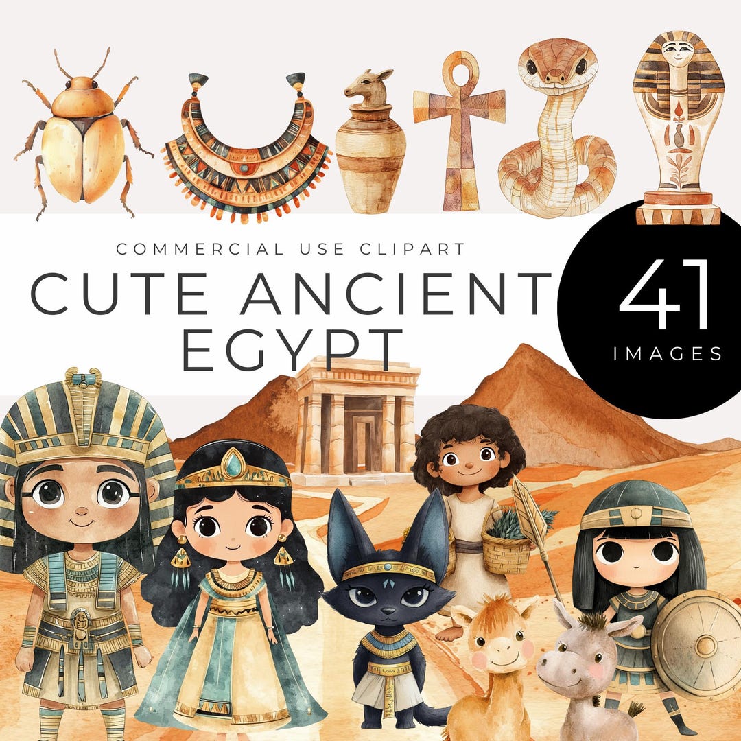 Watercolor Ancient Egypt Clipart INSTANT DOWNLOAD Pharaohs, Pyramids, Sphinx, Anubis, Egyptian ...