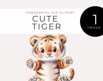 Adorables imágenes prediseñadas de tigre, descarga instantánea, acuarela de animal bebé, criatura de la selva, decoración de habitación infantil estilo safari, cachorro de tigre kawaii, animal salvaje digital