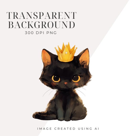Cute Royal Kitten Clipart INSTANT DOWNLOAD Adorable Black Cat With