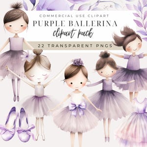 Clipart de bailarina roxa - DOWNLOAD INSTANTÂNEO - Gráficos de bailarina e acessórios perfeitos para decoração de berçário, programas de recitais e convites para festas