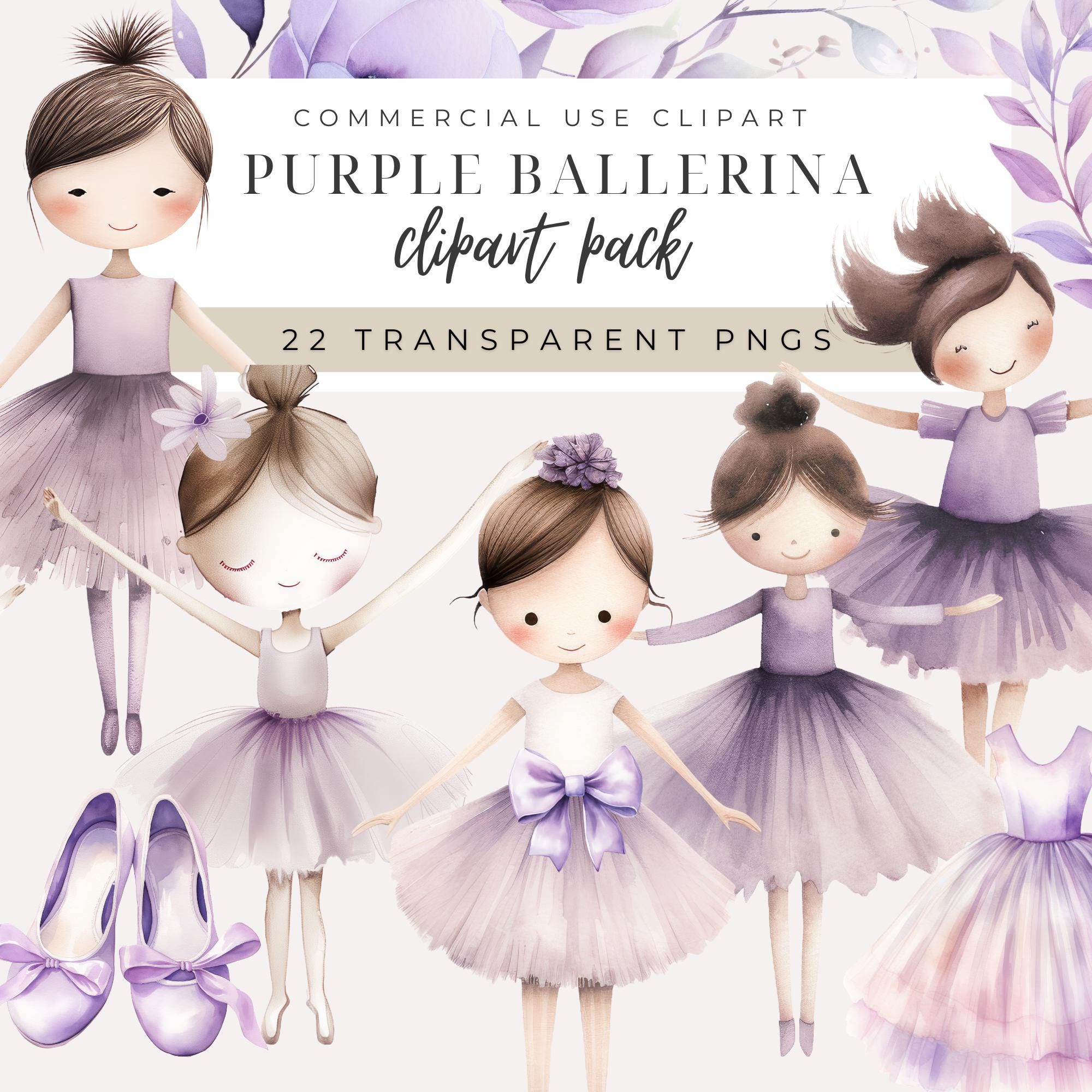 Purple Ballerina Clipart INSTANT DOWNLOAD Ballet Dancer & Accessories ...