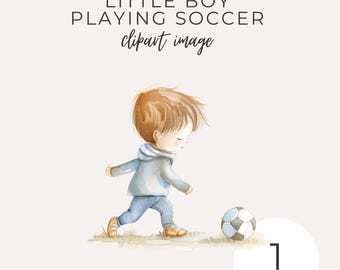 Watercolor Soccer Boy Clipart INSTANT DOWNLOAD Cute Kids Sports Graphic for Nursery Decor, Children's Parties, and Baby Shower Invites