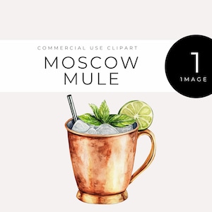 Moskou-muildier clipart, instant download, aquarel koperen mok png, cocktailafbeelding, barmenukunst, decor mixologie, drankje afbeelding, happy hour