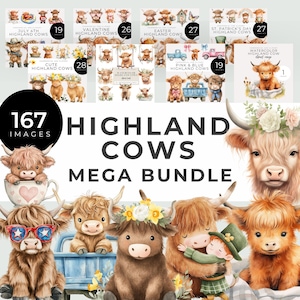 Mega Bundle di Clipart di Mucche Highlander, Download Istantaneo, Graziose Immagini PNG di Bovini per le Feste e per Tutti i Giorni, per Biglietti, Decorazioni per Feste, Arte per Bambini, Artigianato, Inviti