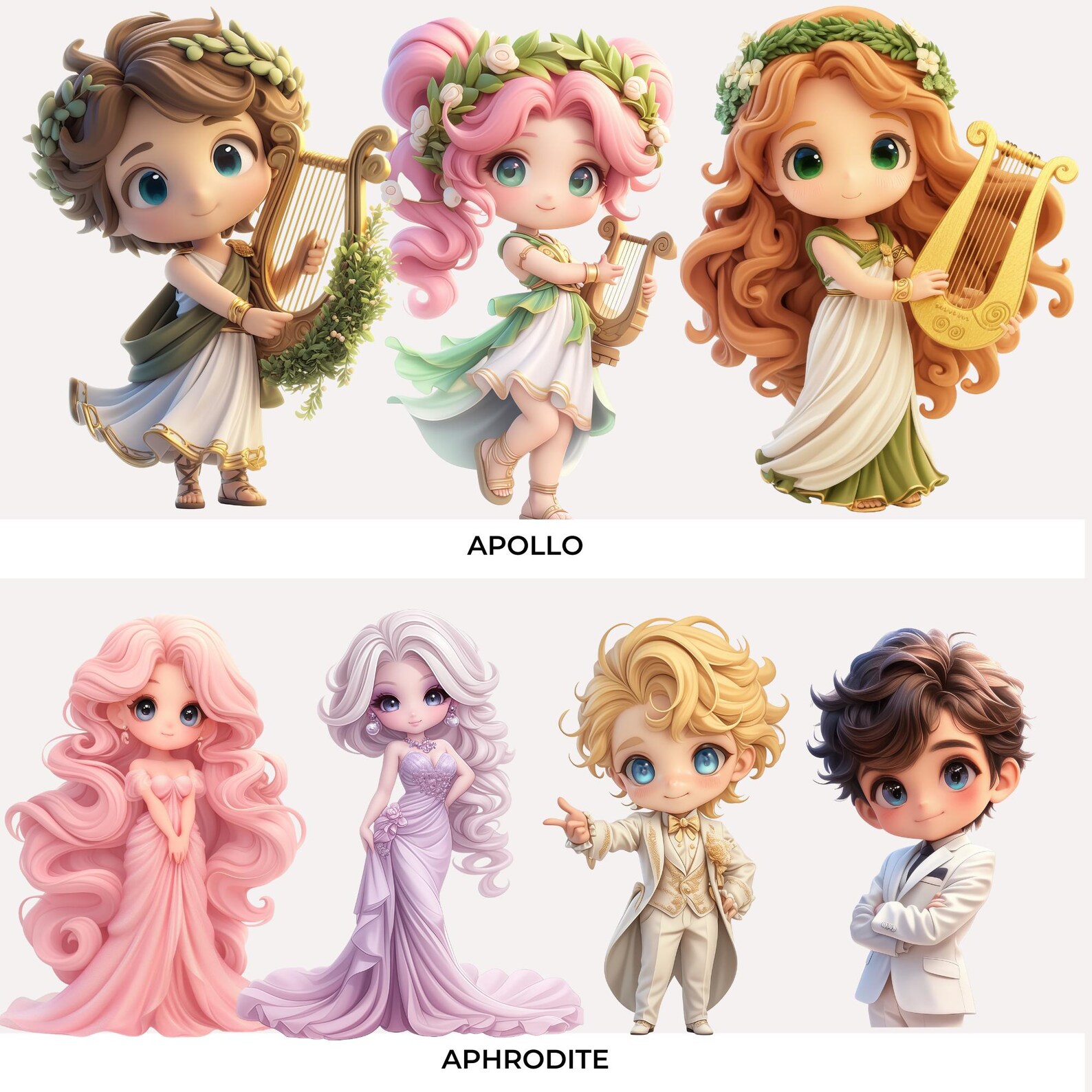 Greek Gods And Goddesses Clipart INSTANT DOWNLOAD Adorable Chibi Kawaii 