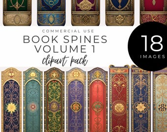 Book Spines Clipart, Instant Download, Vintage Ornate Book Spine Images for Junk Journals, Scrapbooking, Craft Projects & Library Decor