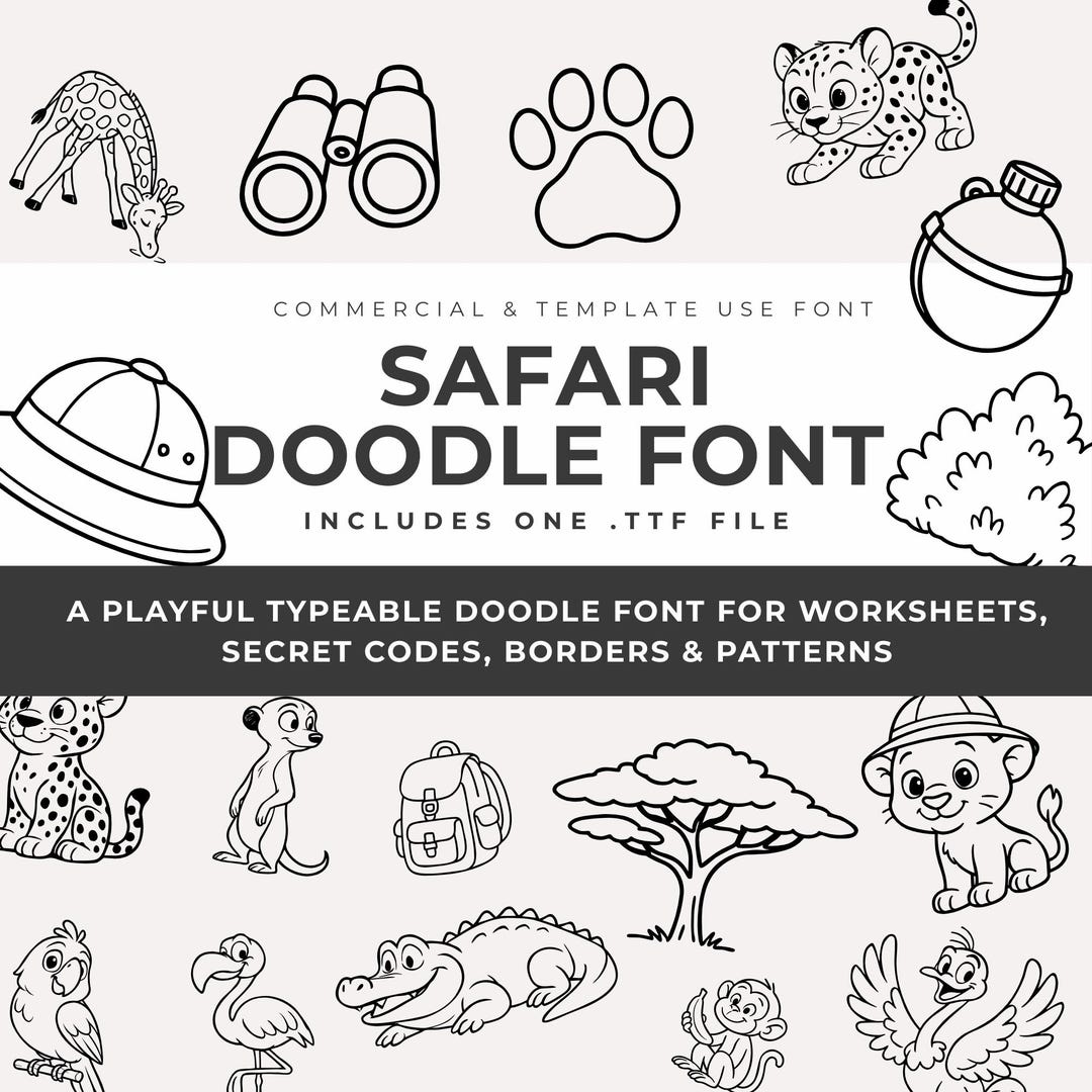 Typeable Images Safari Animal Font, Typeable Icon Font for Kid Worksheets, Secret Codes ...