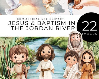 New Testament Clipart, Instant Download, Jesus, Baptism, Jordan River, Bible Characters, Christian Sunday School, Church, Faith Project art