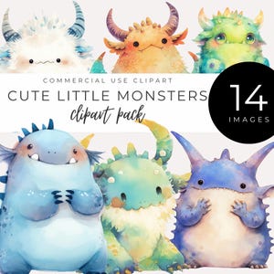 Cute Little Monster Clipart Pack INSTANT DOWNLOAD Child-Friendly Halloween Graphics, Watercolor Cartoon Creatures for Kids' Decor, Invites