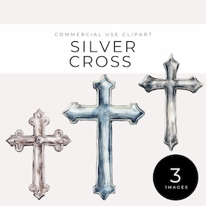 Imágenes prediseñadas de cruz de plata, descarga instantánea, elegantes cruces de acuarela PNG, SVG cristianos para bautismo, comunión, boda y decoración religiosa