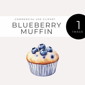 Clipart bosbessenmuffin, instant download, aquarel gebak PNG, afbeelding bakkerij en leuk café, ontbijt digitale kunst, decor rustieke keuken