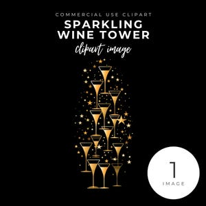 Prosecco toren clipart INSTANT DOWNLOAD mousserende wijn, elegante feestafbeelding voor feestdecor, feestelijke evenementen en vakantievieringen