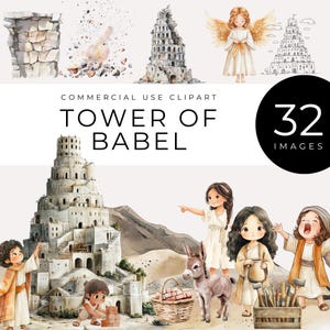 Clipart da Torre de Babel, Download Instantâneo, Arte do Antigo Testamento, História Bíblica do Gênesis, Aquarela Cristã, Imagens para Escola Dominical e Igreja Infantil