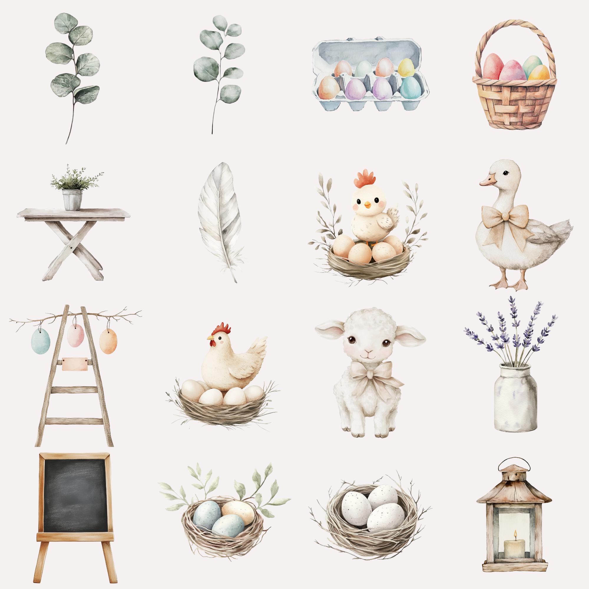 Farmhouse Easter Clipart, Instant Download, Rustic Spring Digital Pngs ...