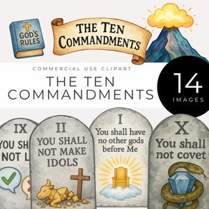 Ten Commandments Clipart, Instant Download, Illustrated Bible Commandment Tablets PNG, Christian Homeschool, Sunday School, Scripture Art