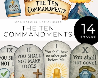 Clipart dei Dieci Comandamenti, Download Istantaneo, Tavole dei Comandamenti della Bibbia Illustrate in PNG, Istruzione Cristiana a Casa, Scuola Domenicale, Arte delle Scritture