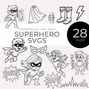 Cute Superhero SVGs, Kids Hero Clipart, Masks, Capes & Comic Sound Effects, Cut Files for Birthdays, Decor, Crafts, Superpower Outline icon
