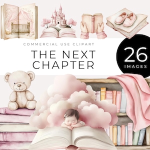 Das nächste Kapitel Clipart, sofortiger Download, wunderliches Buch, verträumte Geschichtenbuch Kinderzimmer Bilder, Pastell PNG, Babyparty- und Leseecke Grafiken