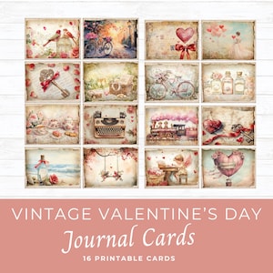 Cartes de visite vintage pour la Saint-Valentin, éphémères romantiques shabby chic, fournitures imprimables pour journal indésirable, encarts de scrapbooking Cottagecore amour, bohème