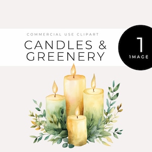 Vela em clipart verde, download instantâneo, vela aquarela PNG, decoração rústica de casamento, estética aconchegante de férias, botânico, arte hygge para casa