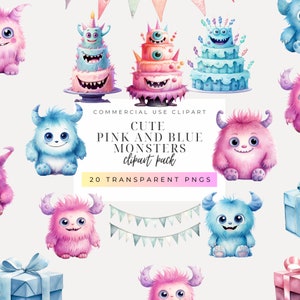 Monstre mignon Clipart téléchargement immédiat Graphiques d'Halloween, PNG de dessin animé ludique mignon pour des invitations à une fête, décoration de chambre d'enfant, baby showers, art pour enfants