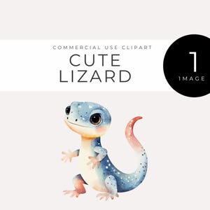 Cute Lizard Clipart, Instant Download, Watercolor Reptile PNG, Adorable Salamander image, Kawaii Gecko, Fantasy Creature Art, Jungle Animal