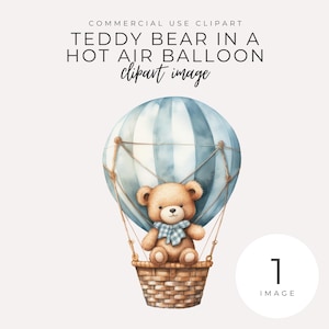 Teddy Bär Heißluftballon Clipart SOFORTIGER DOWNLOAD Süße Bären Illustration für Kinderzimmer, Kinderzimmer und Babyparty-Dekor, wunderlicher Druck