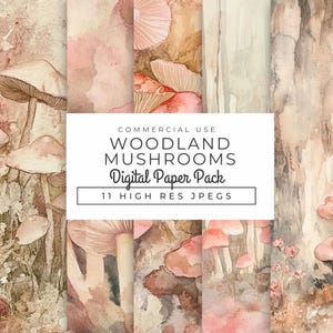Woodland Mushroom digitale papers, Instant Download, aquarel bos schimmels achtergronden, herfst texturen voor scrapbooking, ambachten, nodigt uit