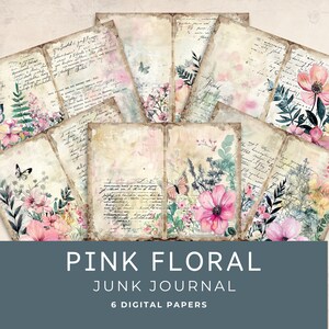 Papier journal vintage rose floral indésirable TÉLÉCHARGEMENT IMMÉDIAT Papiers numériques floraux vintage pour journaux indésirables, dessins botaniques et créations amusantes
