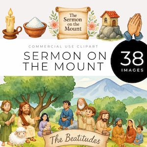 Sermon on the Mount Clipart, Instant Download, Beatitudes Bible Story Art, esus Teaching Matthew 5-7, Christian Printable Sunday School PNGs