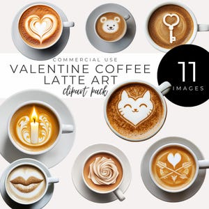 Valentine Latte Art Clipart DOWNLOAD INSTANTÂNEO Corações, pombas, flechas e muito mais para menus de cafés de fim de ano, convites para festas e decoração festiva de café
