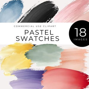 Pastell Aquarell Swatch Clipart, sofortiger Download, abstrakte Pinselstriche PNG, weiche Farbpalette, digitale Wash Kunst, künstlerische Texturen