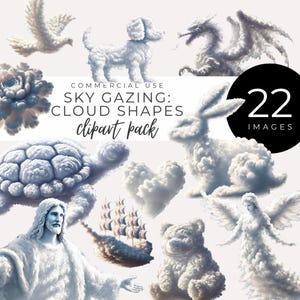 Clipart de nuvens observando o céu DOWNLOAD INSTANTÂNEO Esculturas de céu de fantasia, animais e figuras de nuvens, arte de nuvens para projetos digitais, convites, decoração